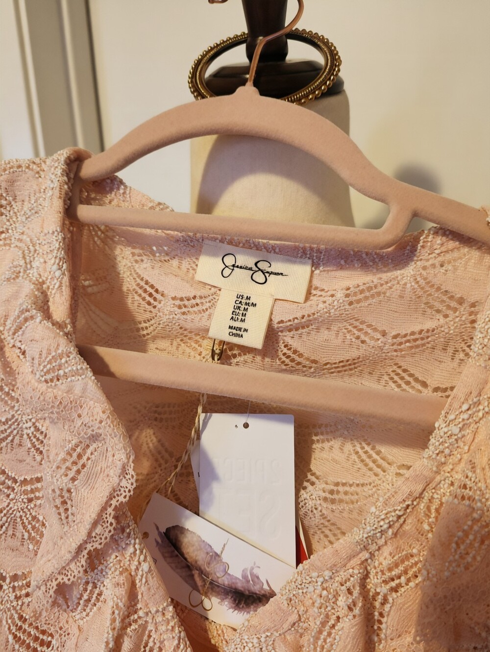Pink Lace Jumpsuit with Ruffle Cardigan - Picture 2 of 2